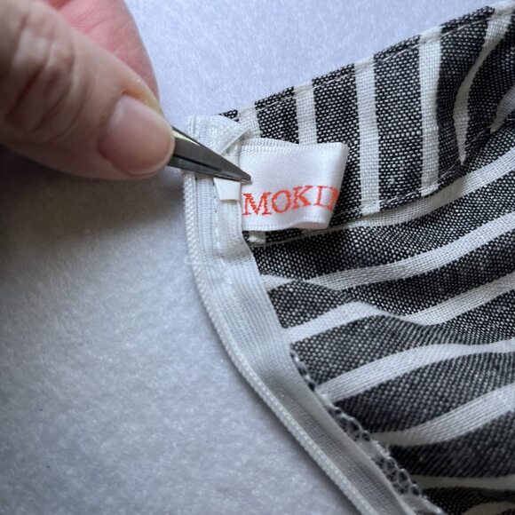 Mokingtop crop jumpsuit lightweight cotton black white stripes womens sz M - Picture 8 of 16